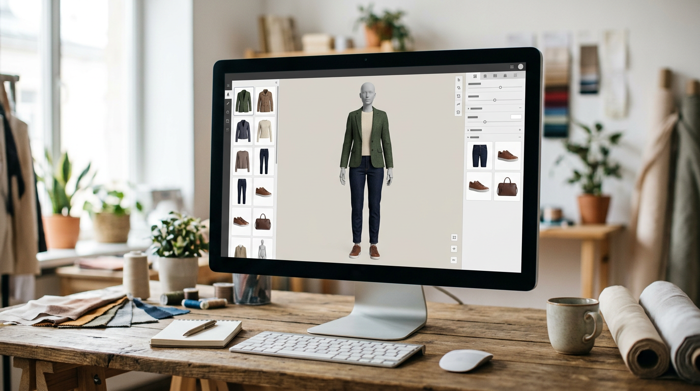 Outfit visualization app previewing clothing combinations before buying online
