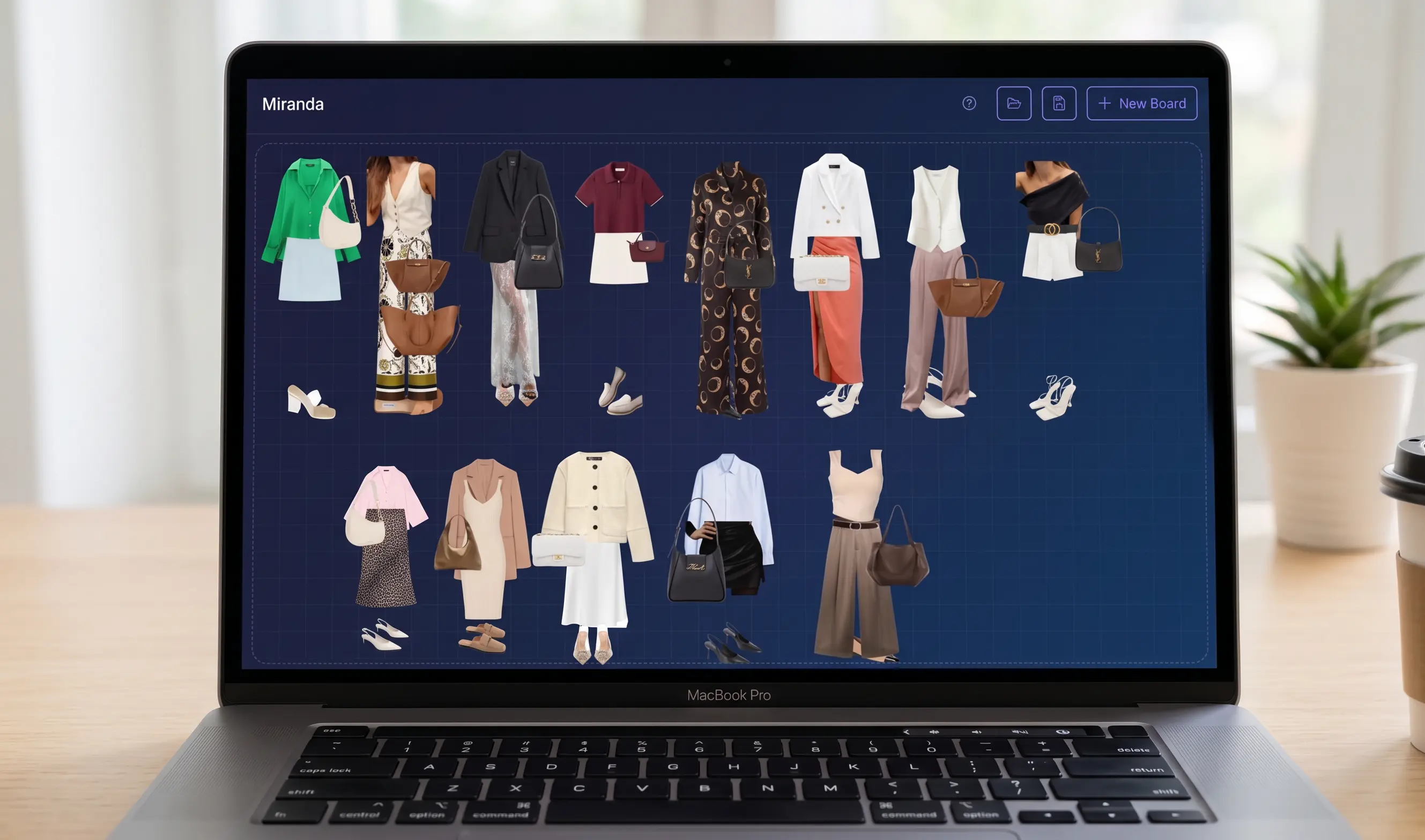 Capsule wardrobe board with curated clothing pieces organized by category