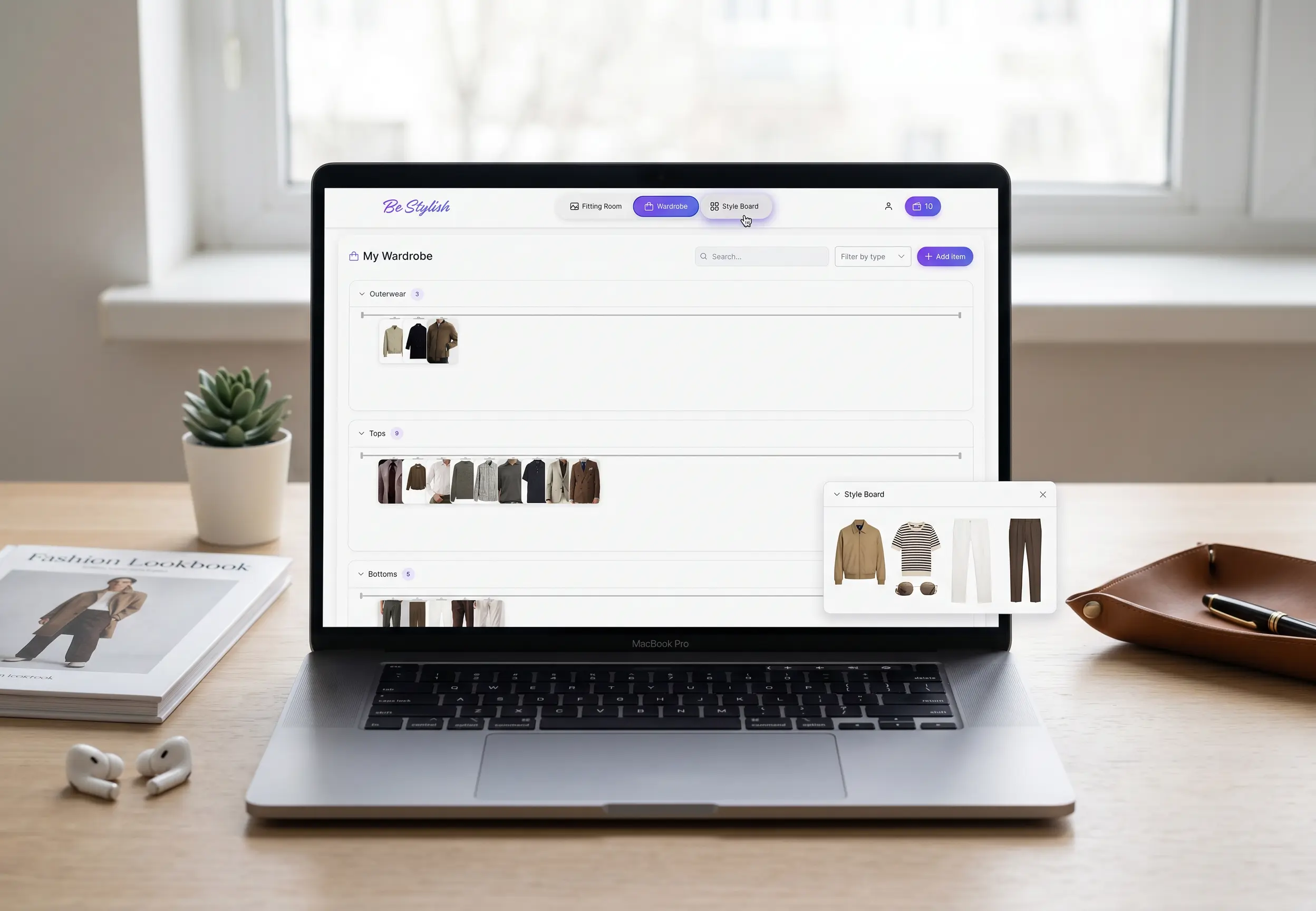 Person organizing a capsule wardrobe using an AI wardrobe planning app.