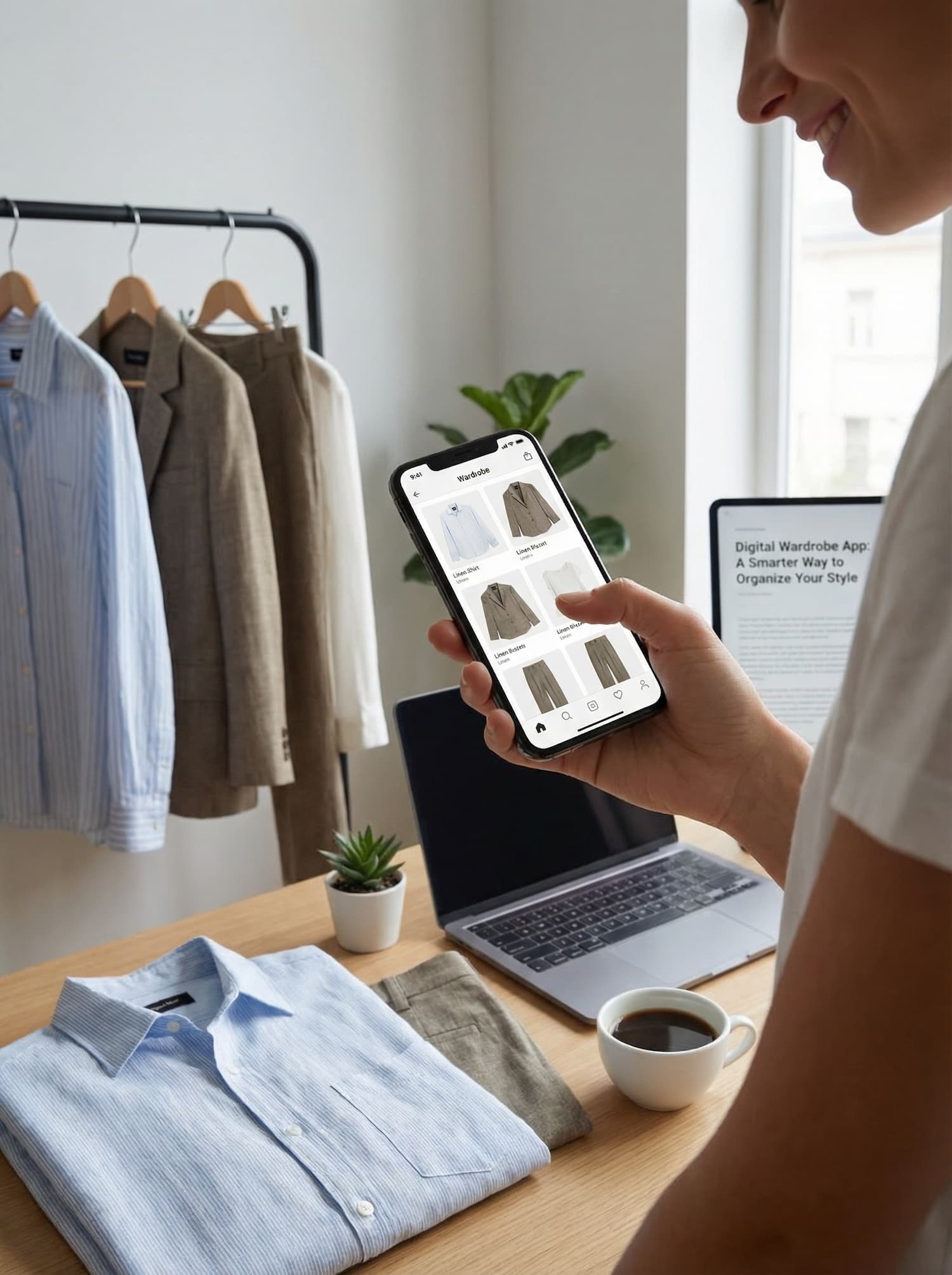 Digital wardrobe showing organized clothing items
