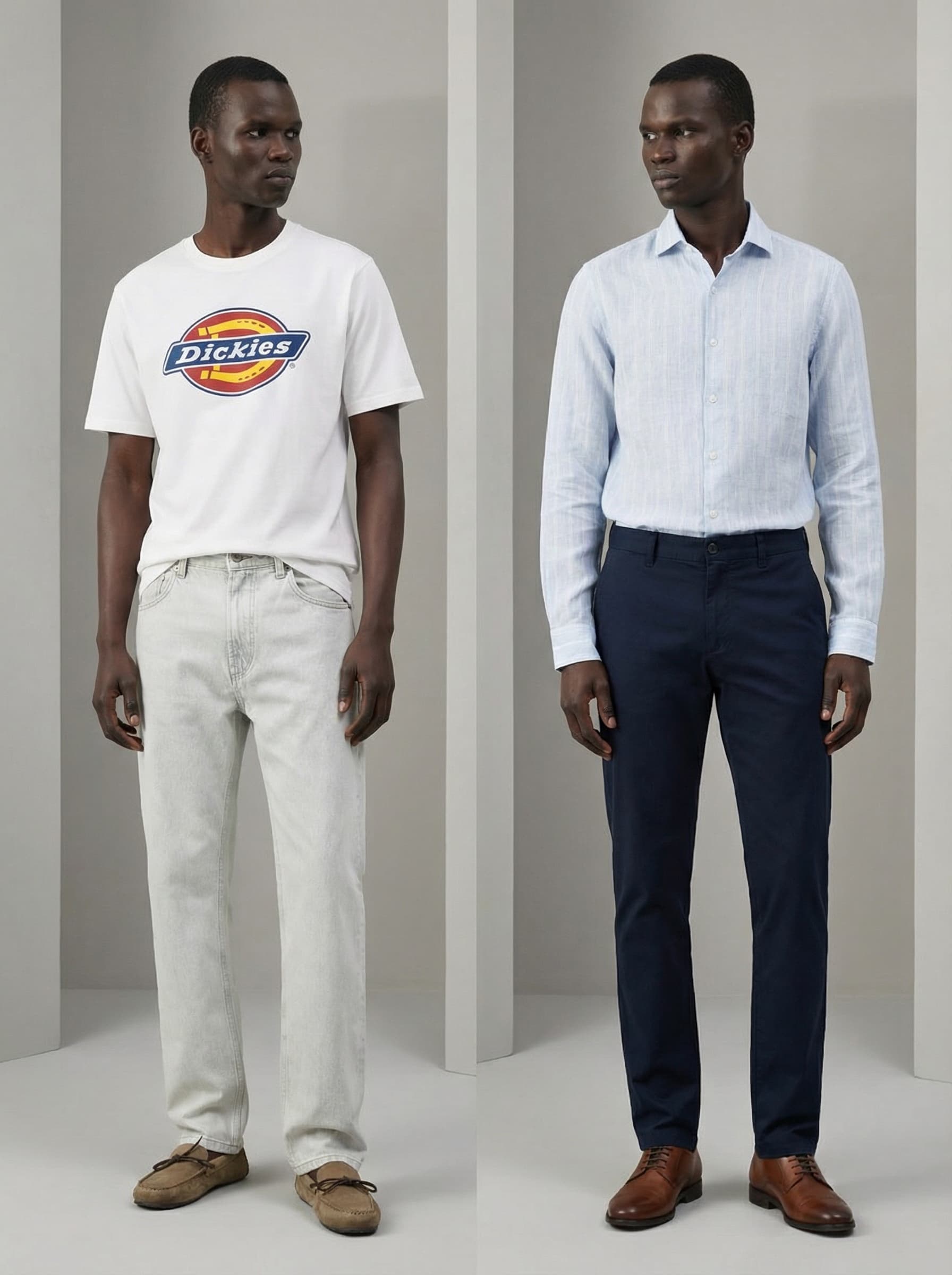 Virtual try-on showing different outfit combinations - testing styles before buying